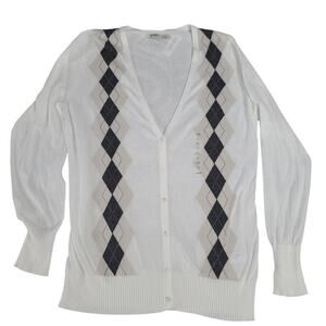 Old Navy Y2K women's cardigan white Argyle NWT Size Large Light academia Preppy